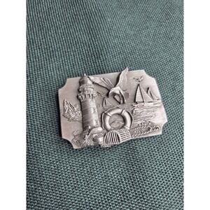 Vintage 1989 Siskiyou Lighthouse Birds Coastal Belt Buckle Silver-Tone